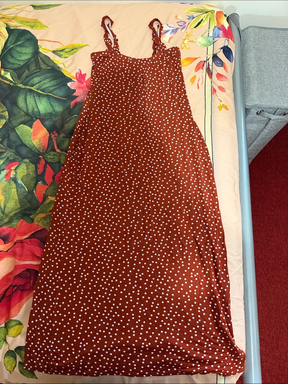 PrettyLittleThing Rust Polka Dot Maxi Dress
